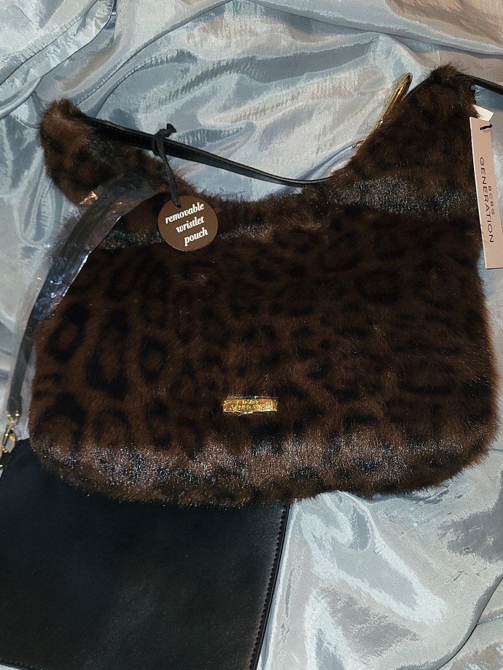 Bcbg GENERATION  Brown Leopard Faux Fur Shoulder Bag with Removable Pouch M EL